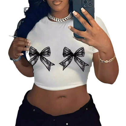Samantha – Casual Lace Bow Print Top