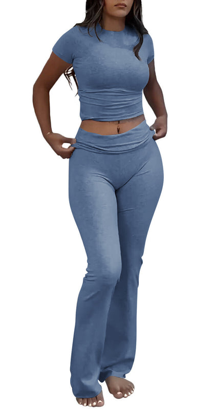 Sharon – Casual Sportswear Suit with Round Neck and Bell-bottom Pants