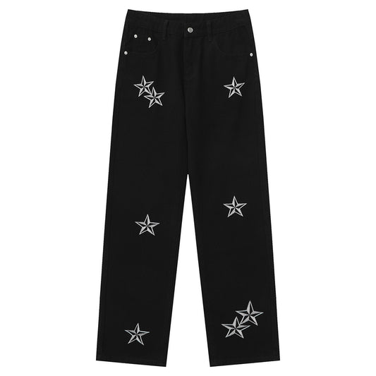 Alfred – Star Embroidered Wide-Leg Denim Pants