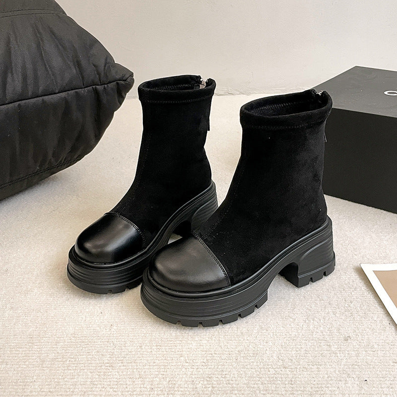 Jasmine – Retro Chunky Heel High-rise Vegan Suede Boots