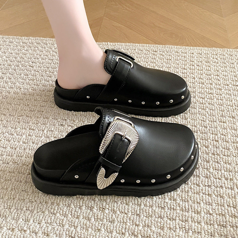 Mandy – Casual Vegan Leather Rivet Half Slippers