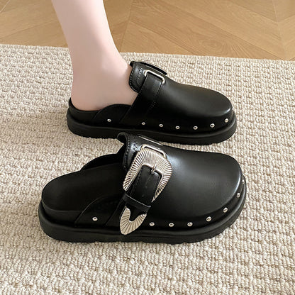 Mandy – Casual Vegan Leather Rivet Half Slippers