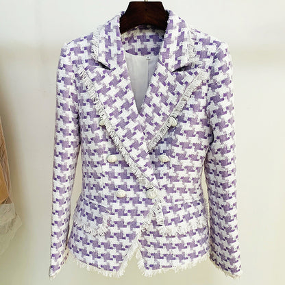Shannon – Wool Blazer with Houndstooth Pattern and Lion Buttons
