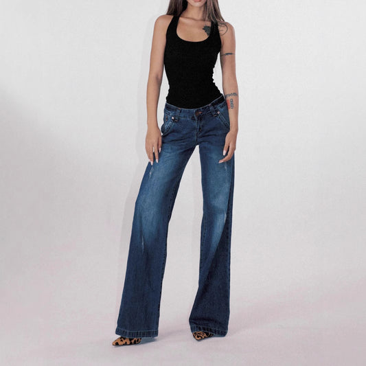 Joshua – Retro Low Waist Washed Straight Jeans