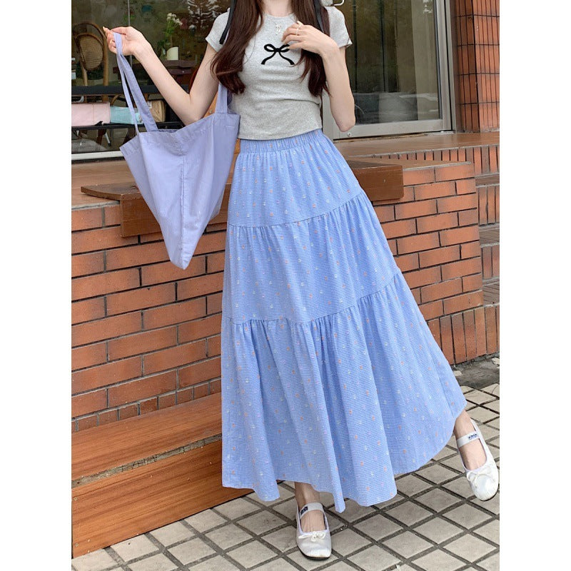 Kate – Plaid A-Line Skirt with Embroidery