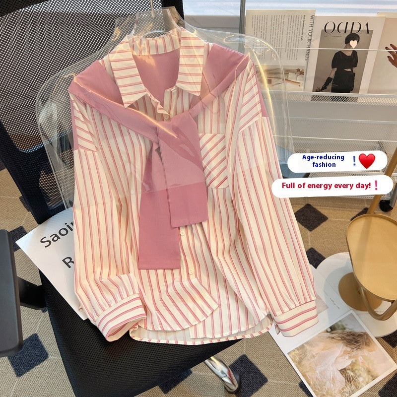 Megan – Retro Loose Striped Shirt with Long Sleeves