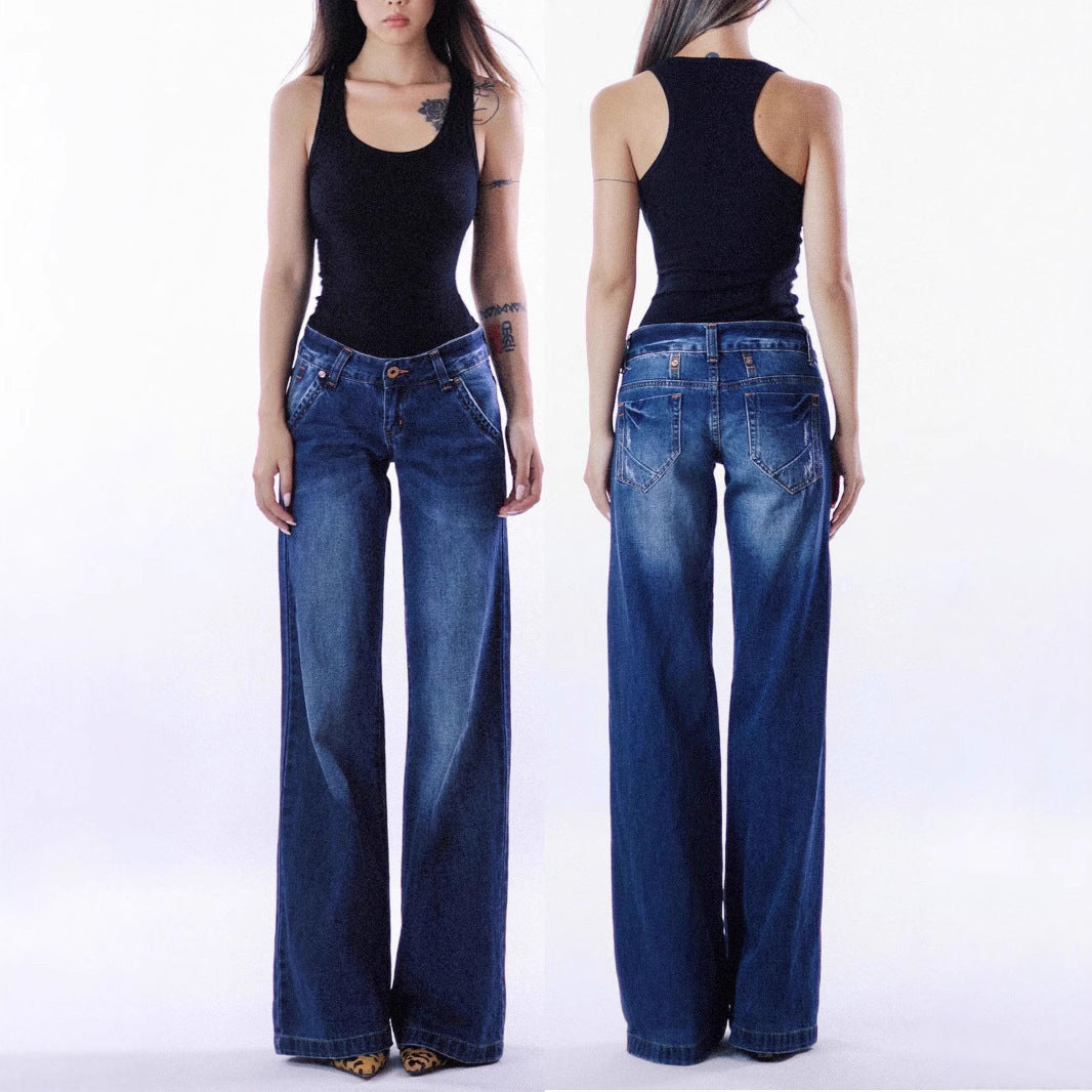 Joshua – Retro Low Waist Washed Straight Jeans
