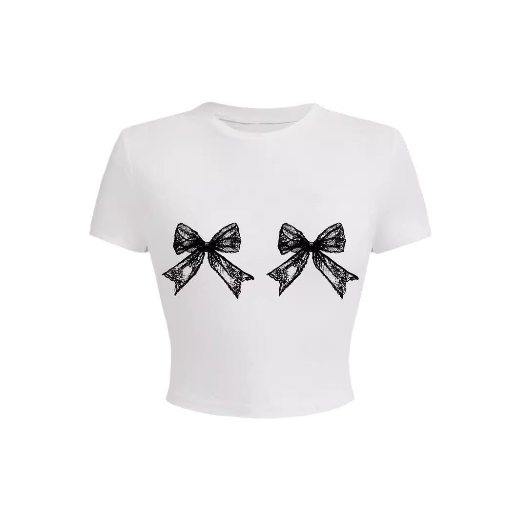 Samantha – Casual Lace Bow Print Top