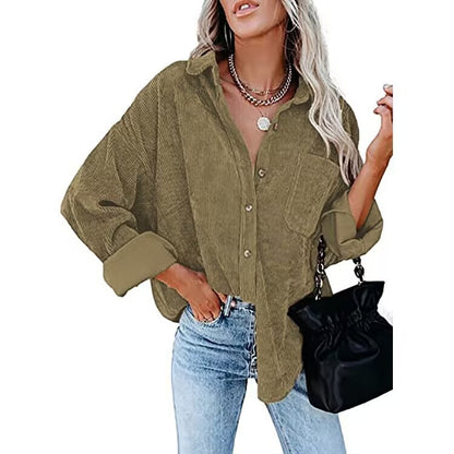 Phoebe – Women's Corduroy Casual Coat with Polo Collar