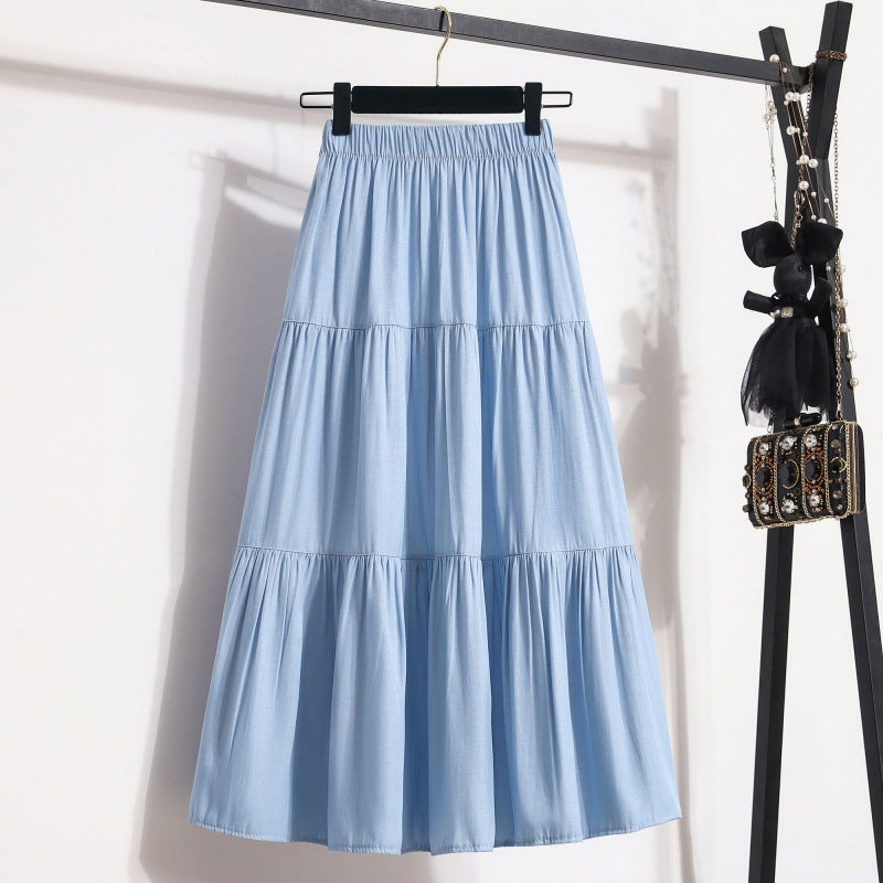 Abigail – Mid-Length Tencel Skirt with Elastic Waist