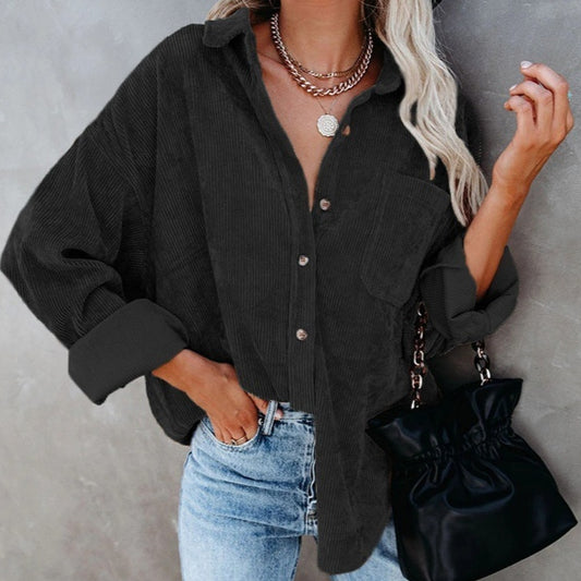Phoebe – Women's Corduroy Casual Coat with Polo Collar