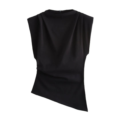 Vanessa – Retro Pleated Padded Shoulder Top