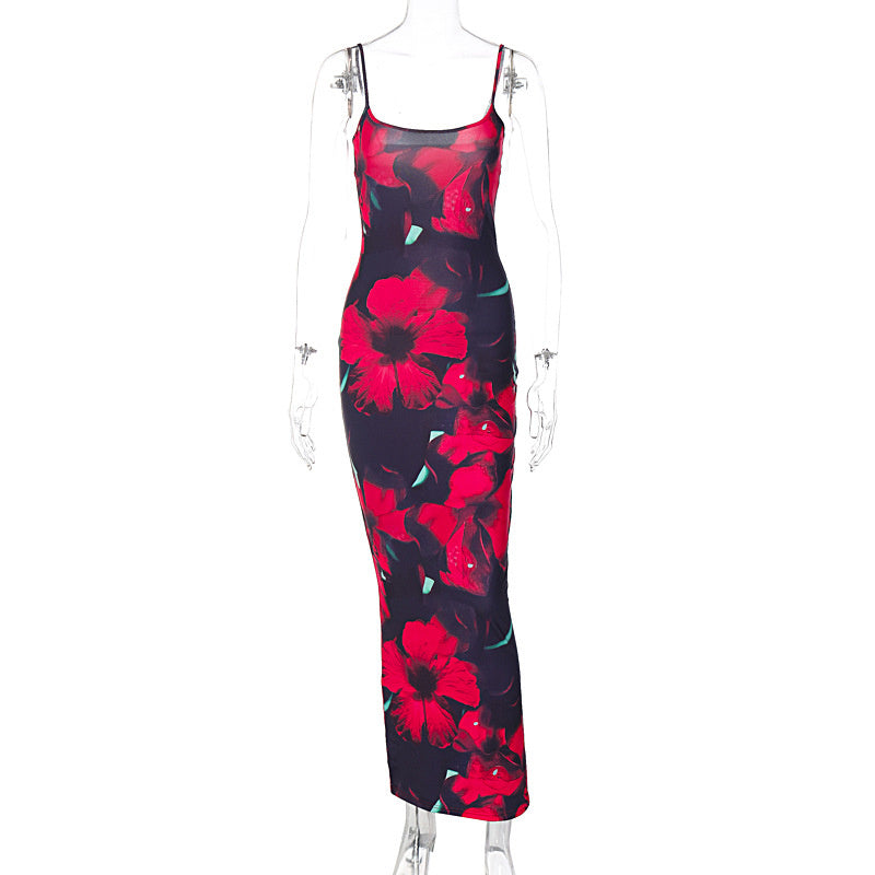 Fashion Printed U-neck Strap Dress