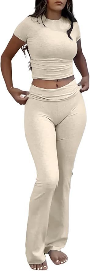 Sharon – Casual Sportswear Suit with Round Neck and Bell-bottom Pants