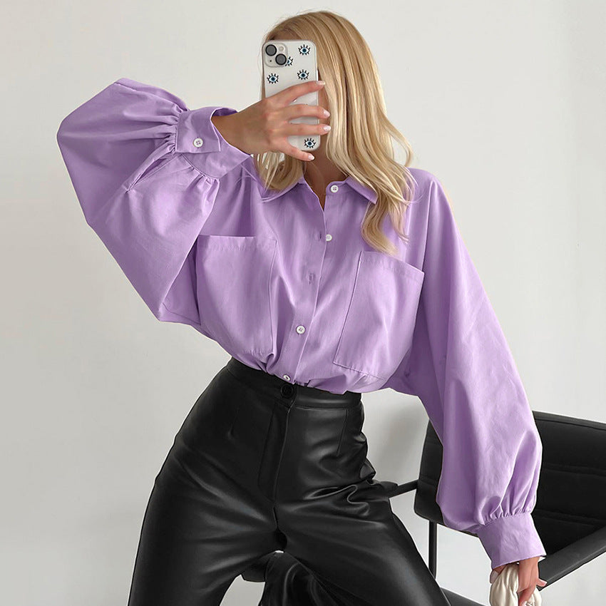 Amy – Casual Polo Collar Batwing Sleeve Top