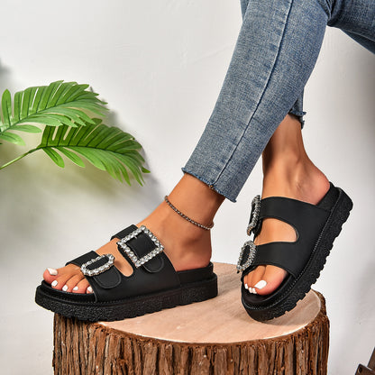 Andrea – Rhinestone Belt Buckle Platform Sandals