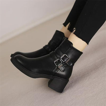 Patricia – Black Vegan Leather Mid Heel Boots