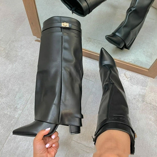 Emily – Mid-Calf Knight Boots with Vegan Leather