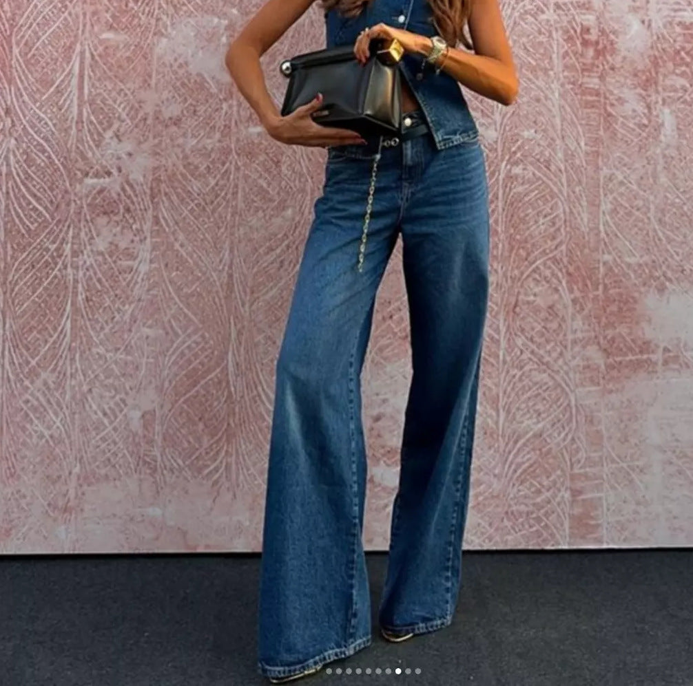 Zoe – Fashion Sleeveless Suit with Wide-leg Pants