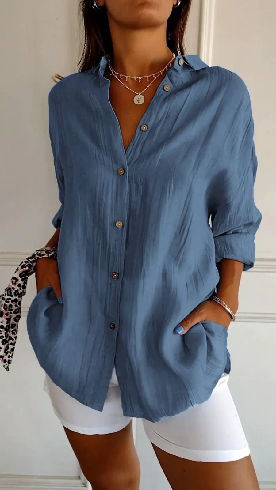 Judith – Lapel Long Sleeve Pleated Shirt