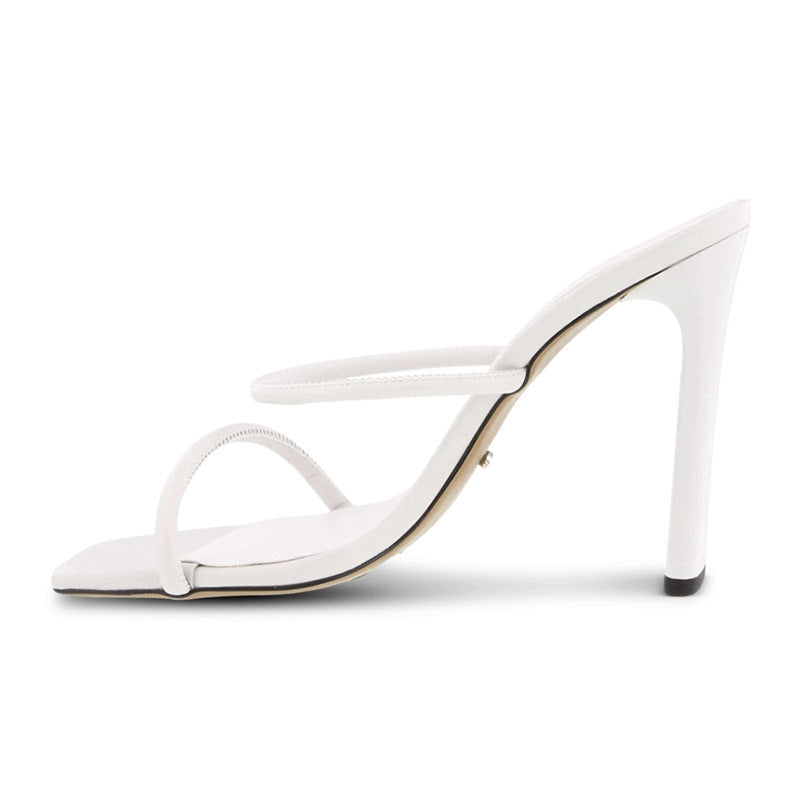 Square Toe Thick Heel Super High Heel Sandals White High Heels