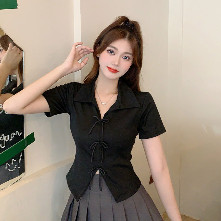 Kimberley – Chic Polo Collar Short Sleeve T-shirt