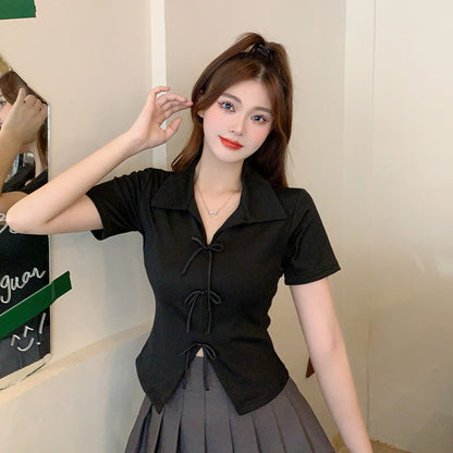 Kimberley – Chic Polo Collar Short Sleeve T-shirt