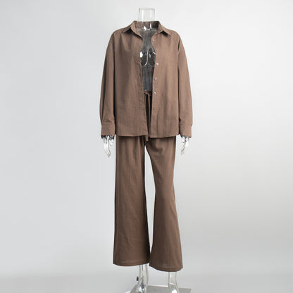 Deborah – Loose Cotton Shirt and Trousers Set with Long Sleeves