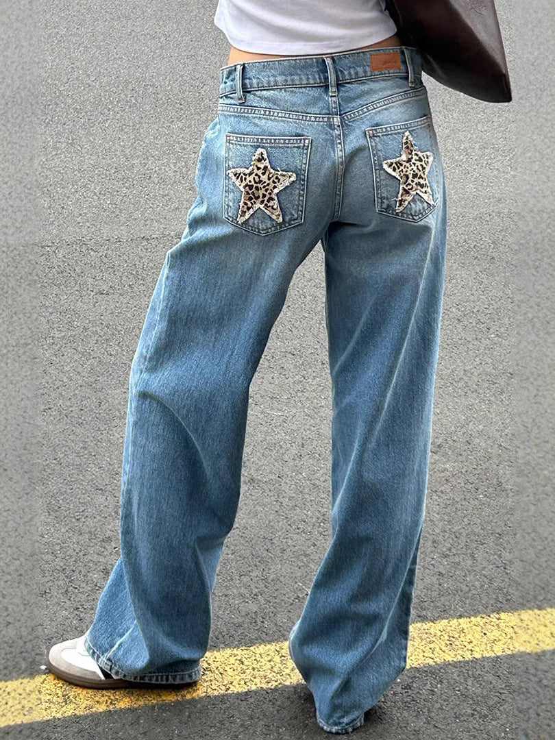 Ron – Leopard Print Patchwork Straight Jeans