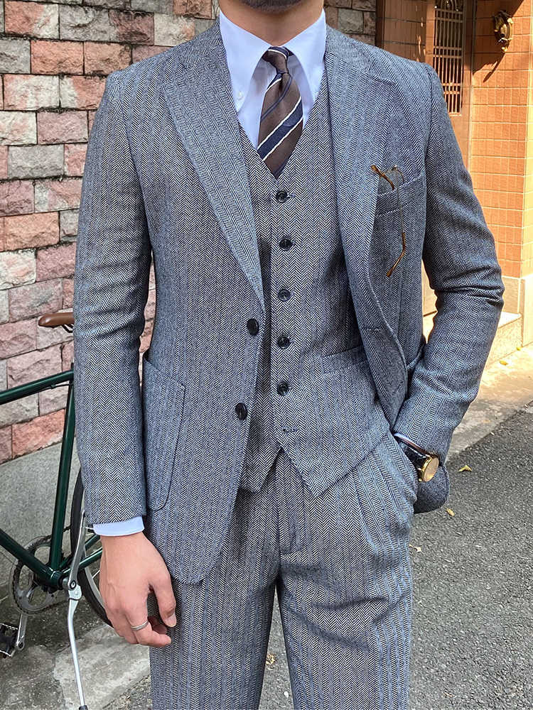 Justin – Retro Herringbone Wool Slim Fit Suit