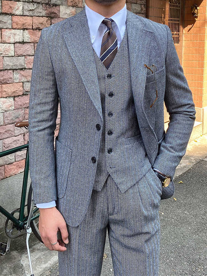 Justin – Retro Herringbone Wool Slim Fit Suit