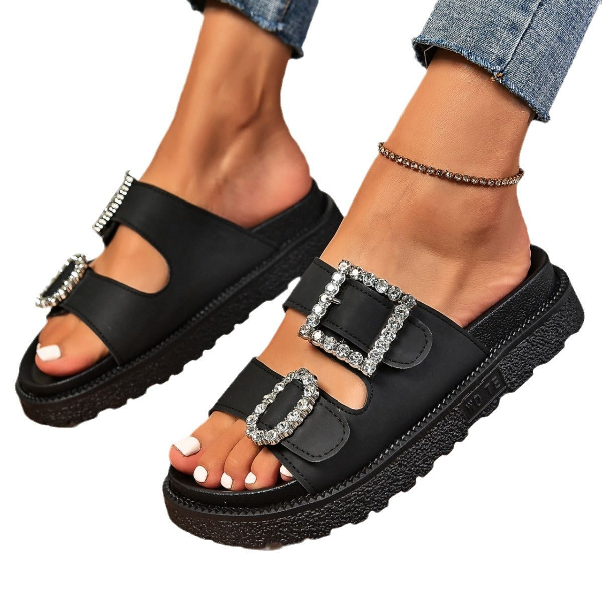 Andrea – Rhinestone Belt Buckle Platform Sandals