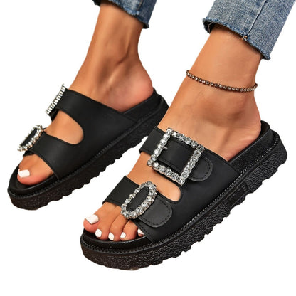 Andrea – Rhinestone Belt Buckle Platform Sandals