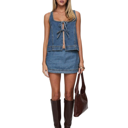 Faith – Sleeveless Lace-up Denim Set