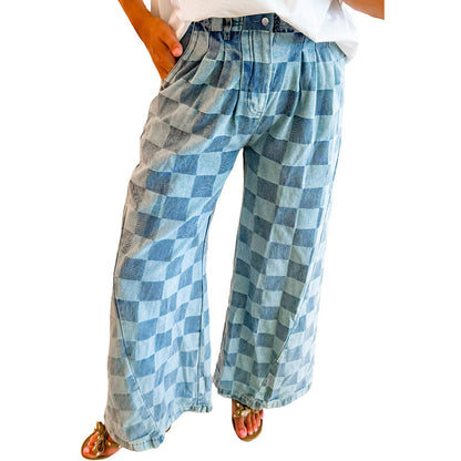 Barbara – Women's Loose Chessboard Plaid Printed Jeans