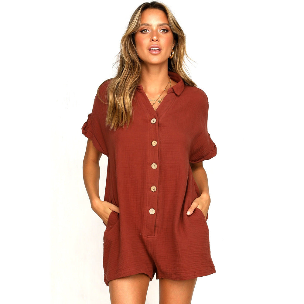 Natasha – Women's Polo Collar Button-Up Jumpsuit