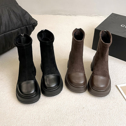 Jasmine – Retro Chunky Heel High-rise Vegan Suede Boots