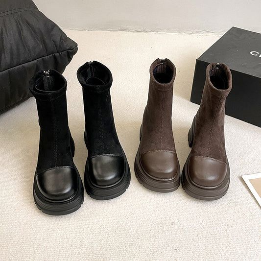 Jasmine – Retro Chunky Heel High-rise Vegan Suede Boots