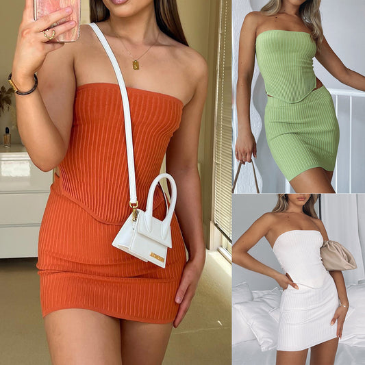Lauren – Knitted Irregular Tube Top Skirt Set