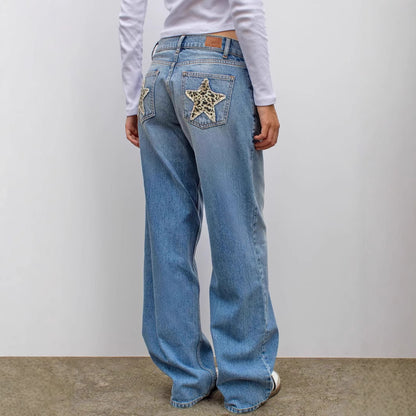 Ron – Leopard Print Patchwork Straight Jeans