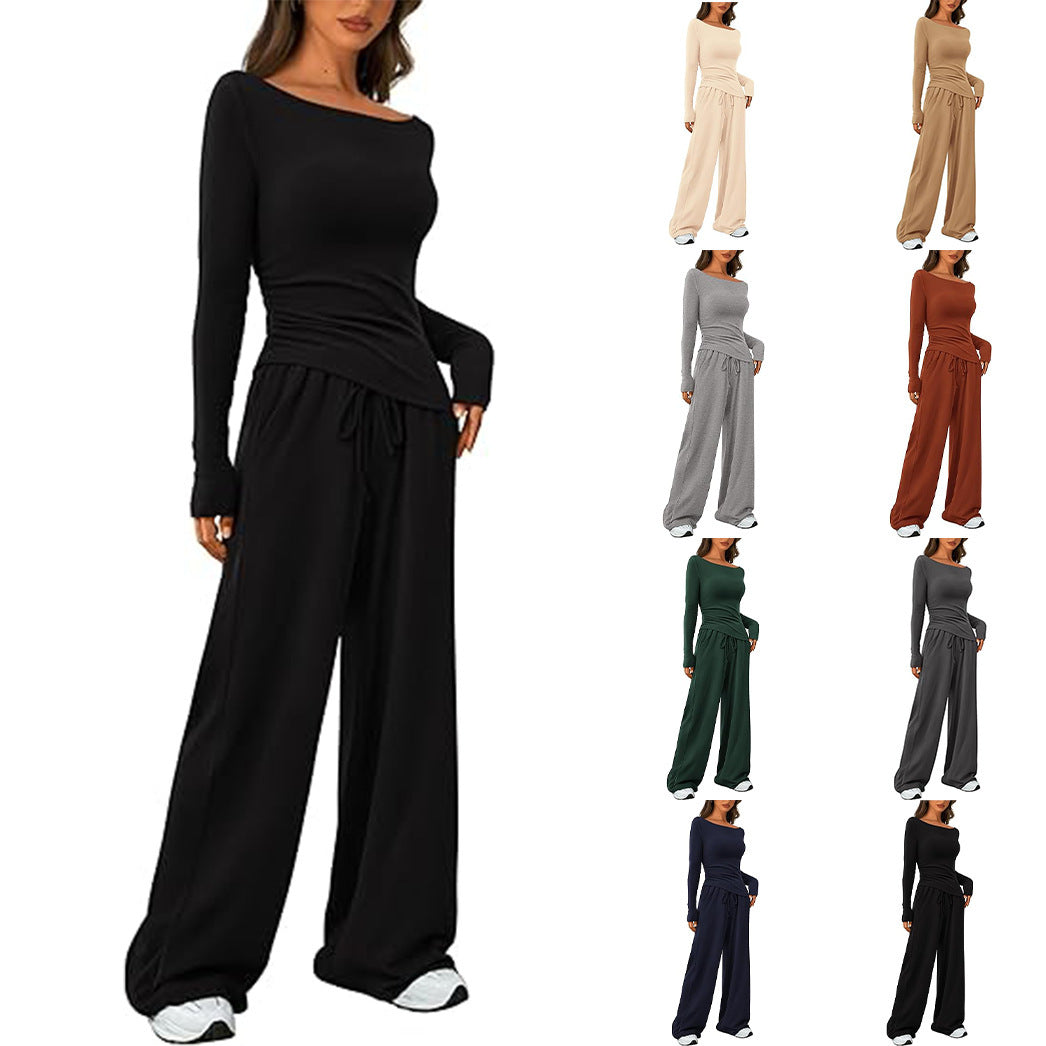 Lily – Asymmetric Long-Sleeved T-Shirt with Wide-Leg Pants