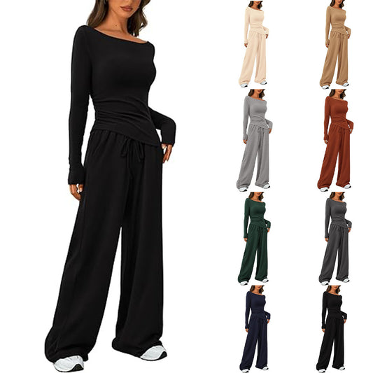 Lily – Asymmetric Long-Sleeved T-Shirt with Wide-Leg Pants