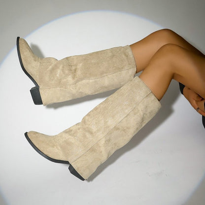 Katy – Vegan Suede Fashion Boots with Chunky Heel