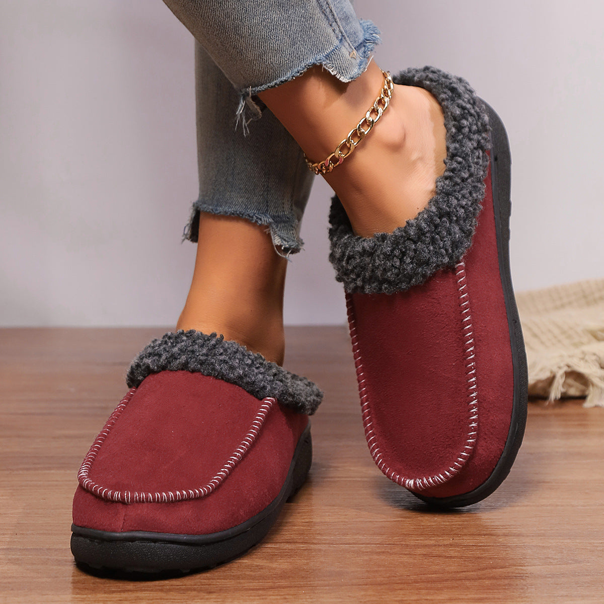 Tara – Cozy Indoor Cotton Slippers with Half-covered Heel