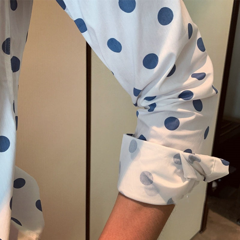 Jacob – Loose Silk Off Shoulder Shirt with Polka Dots