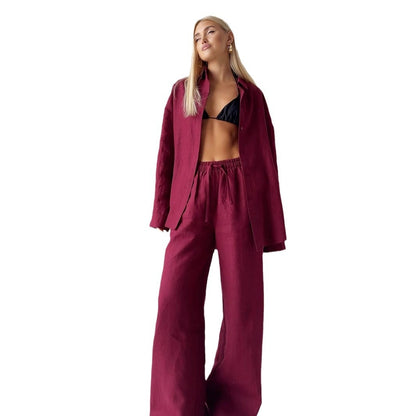 Deborah – Loose Cotton Shirt and Trousers Set with Long Sleeves