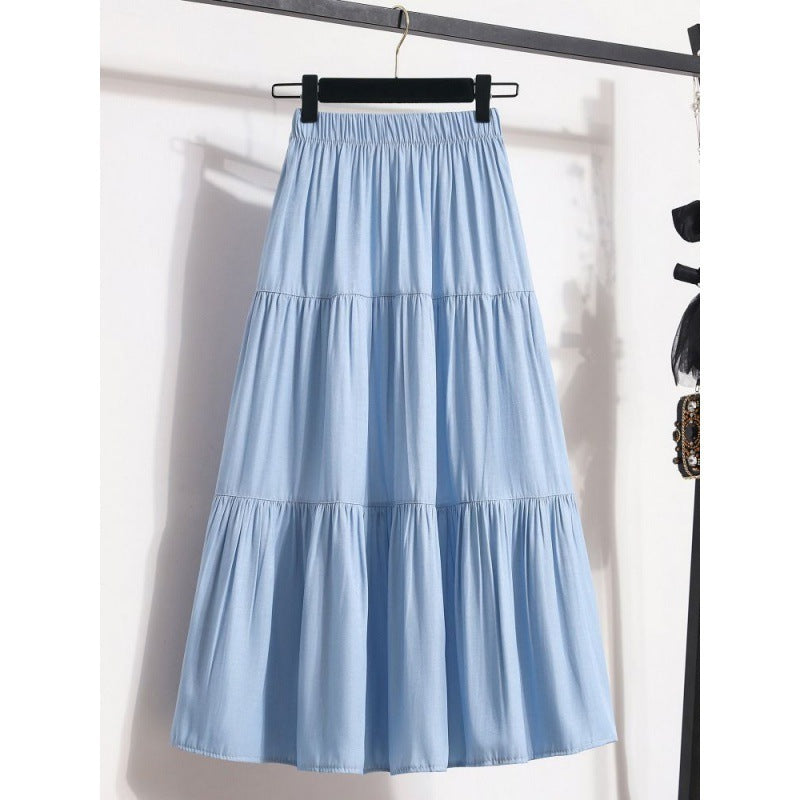 Abigail – Mid-Length Tencel Skirt with Elastic Waist