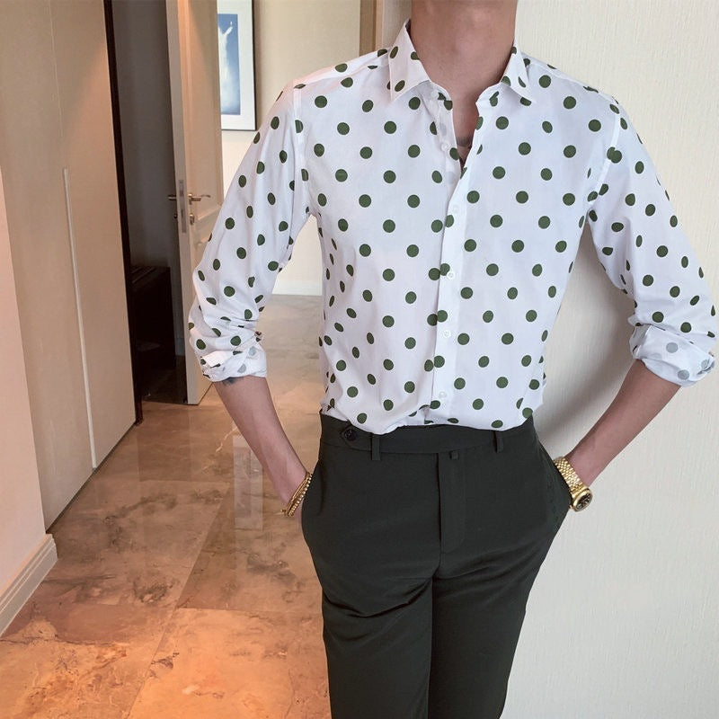 Jacob – Loose Silk Off Shoulder Shirt with Polka Dots