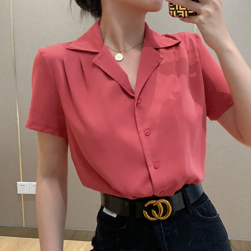 Heather – Retro Polo Collar Short-Sleeved Shirt