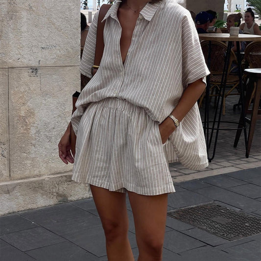 Georgina – Casual Striped Shorts Suit